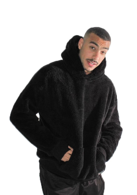 Black Fur Oversized Hoodie